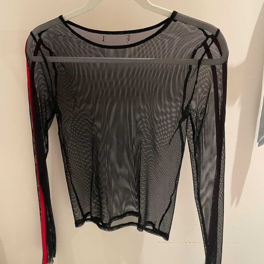 Forever 21 mesh top with double bright red stripes